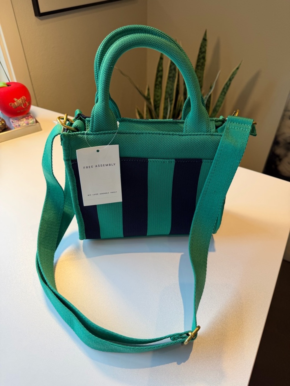 Green & Navy Striped Mini Tote